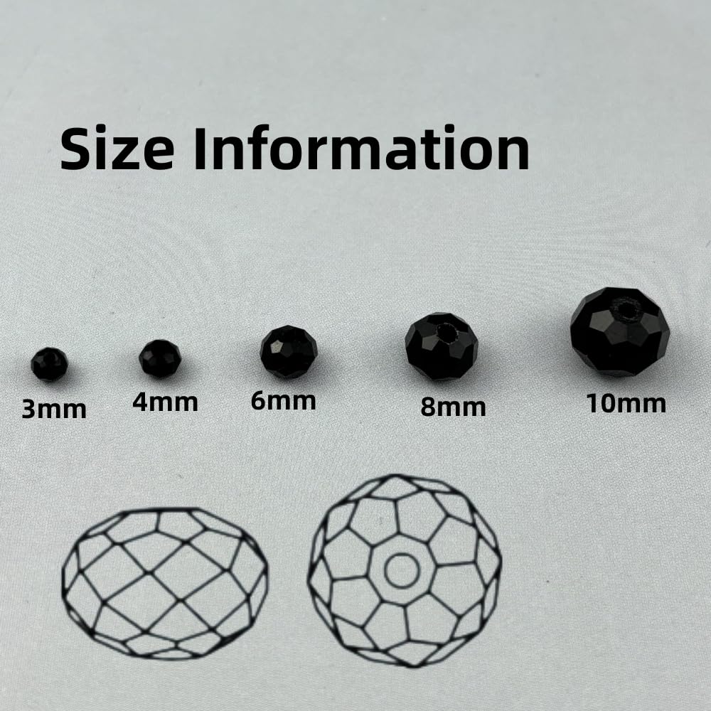 Pinhoollgo 200pcs 6mm Crystal Glass Beads Faceted Rondelle Glass Spacer Beads for Bracelets Necklace Pendants Earrings Key Chains Jewelry Making(Black)
