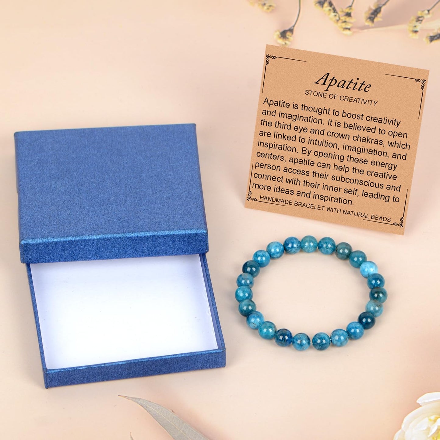 LPBeads Handmade Natural Gemstone Stretch Elastic 8mm Blue Apatite Bracelet Healing Crystal Round Stone Beads Jewelry Gifts for Women Men