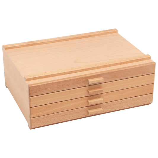 HG Art Concepts 4-Drawer Artist's Chest Craft Storage Box, Natural Birch Finish, Foam-Lined Drawers for Brushes, Removable Dividers, Sturdy Wood Construction, Stackable Solution