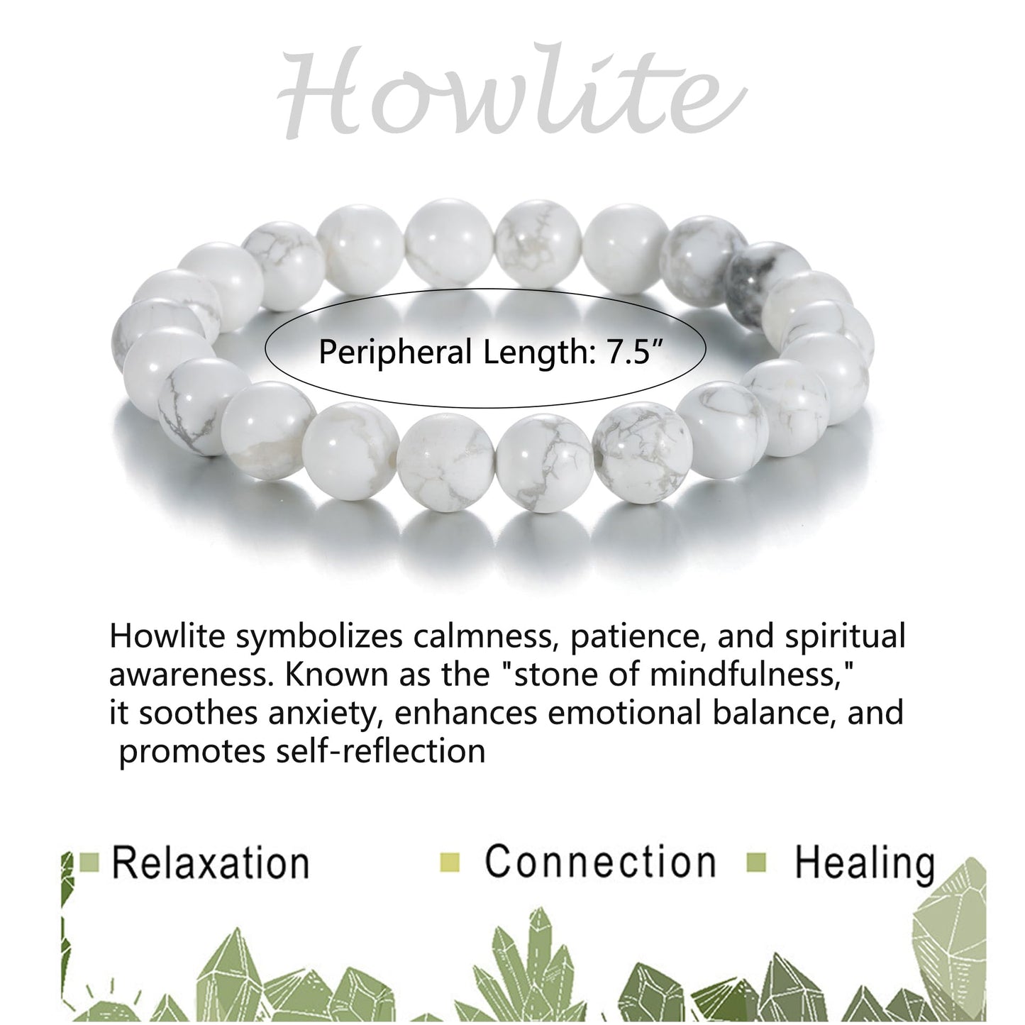 Udolfly Womens Crystal Beaded Bracelets for Women Men Protective Energy Bracelet Natural Gemstone Bead Bracelet 4mm Howlite