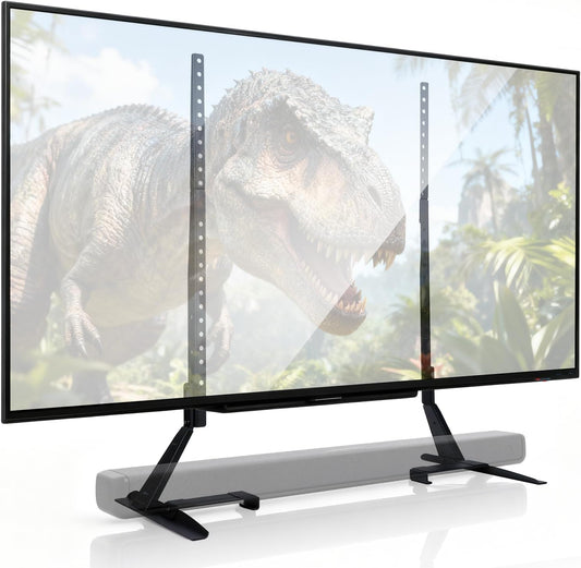 Amazon Basics 77 inch, 80 lbs, Universal TV Stand, Height Adjustable for TVs up to Compatible with Soundbars, Holds up