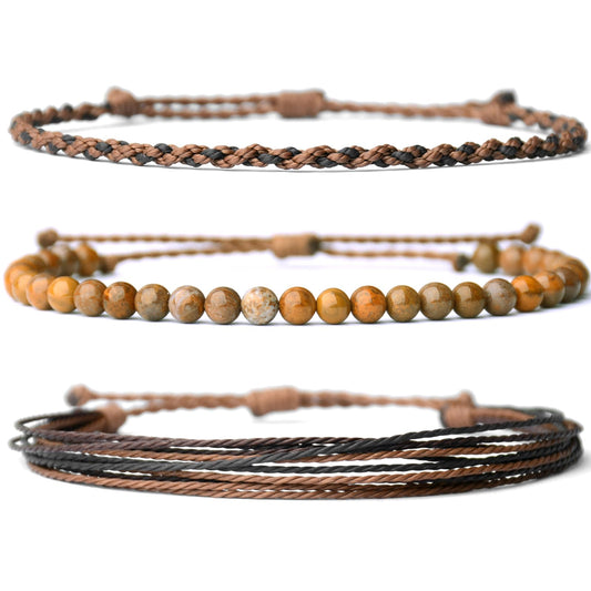 Handmade Natural Stone Beaded Healing Bracelet Gift for Men Adjustable Rope String Bracelet (wooden jasper, Adjustable)