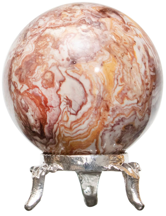 Crocon 45mm Rosetta Jasper Stone Sphere Ball with Metal Stand 1400+ Carats Gemstone Ball Healing Sphere Sculpture Figurine for Fengshui Divination Home Decoration Photography Crystal Sphere