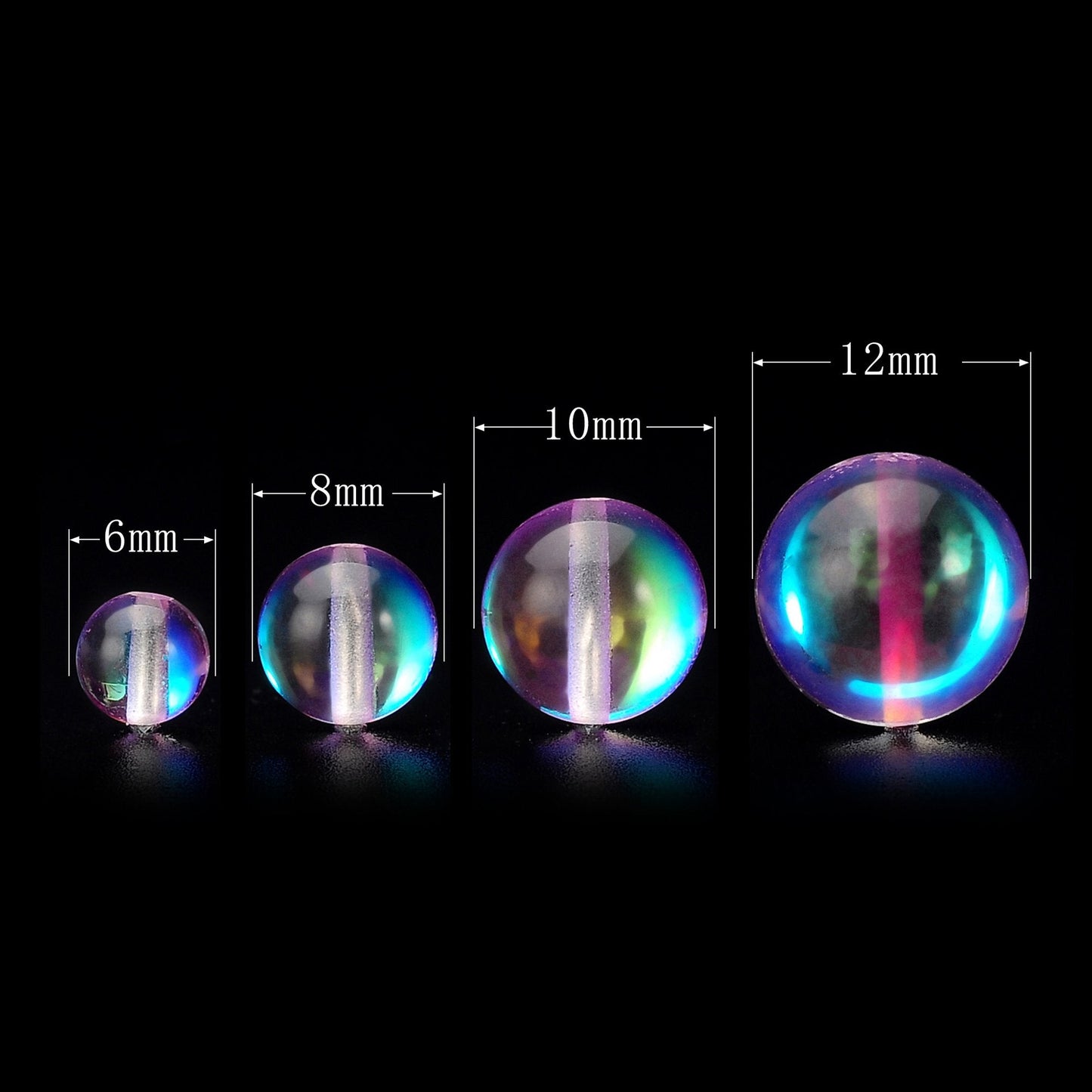 RUBYCA Round Moonstone Crystal Glass Beads Aura Iridescent for Jewelry Making (1 Strand, 6mm, Purple)