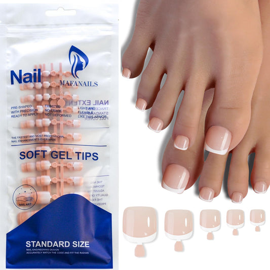 120Pcs Toe Nail Tips - Maigitur White Short French Tip Toenail Press Ons,Nude Soft Gel Toe Nail Tips, Soak Off Press On Toenails Square Fake Toes for Women Girls Manicure No Glue Stickers 02…