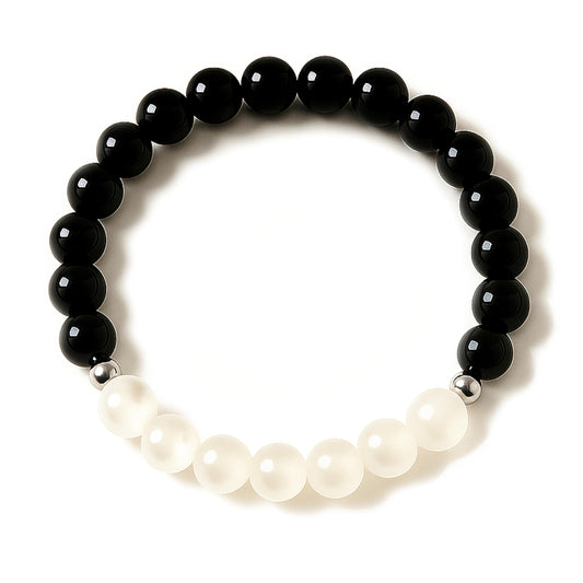 Joyfulmuze Black Tourmaline Selenite Bracelet, Handmade Stretch Jewelry, Natural Calming Crystals, Simple Genuine Chakra Energy Bracelet, Gifts for Women and Man, 8mm