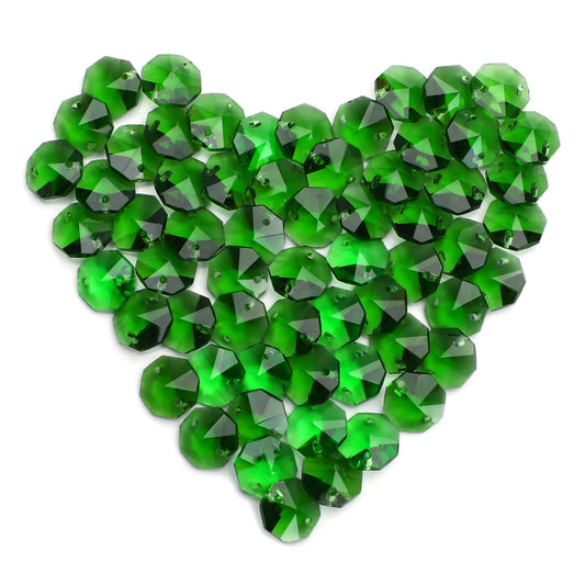 14mm 100pcs Crystal Suncatcher Octagon Beads Prisms, Ideal for Jewelry Making, Chandelier Crystals DIY Parts, Chandelier Replacements,Arts Crafts(Green)