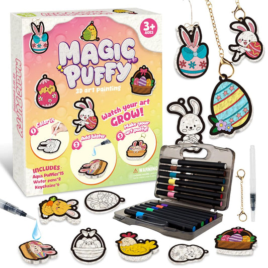Artnedu Magic Foam Texture Painting Kit,Mess-Free Paint by Number Craft, DIY Color & Inflate Activity, Creative Gift for Girls & Boys Ages 4, 5, 6, 7, 8, 9, 10（Cute Bunny Theme）