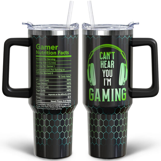 puhnhsv 40 oz Gaming Tumbler With Handle and Straw, 30oz Insulated Stainless Gaming Tumbler Coffee Travel Mugs Cup Water Bottle Game Lovers Gifts for Men Boys