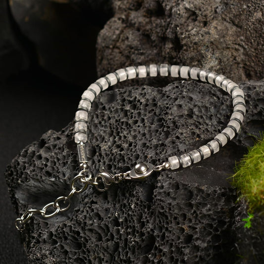 Casvia Lumina Path Men's Beaded Bracelet, White Quartz & Hematite, Adjustable Stainless Steel Dual Clasps, Thickened Wear-resistant Handmade Minimalist Jewelry, Daily Wear Gift for Men & Friends