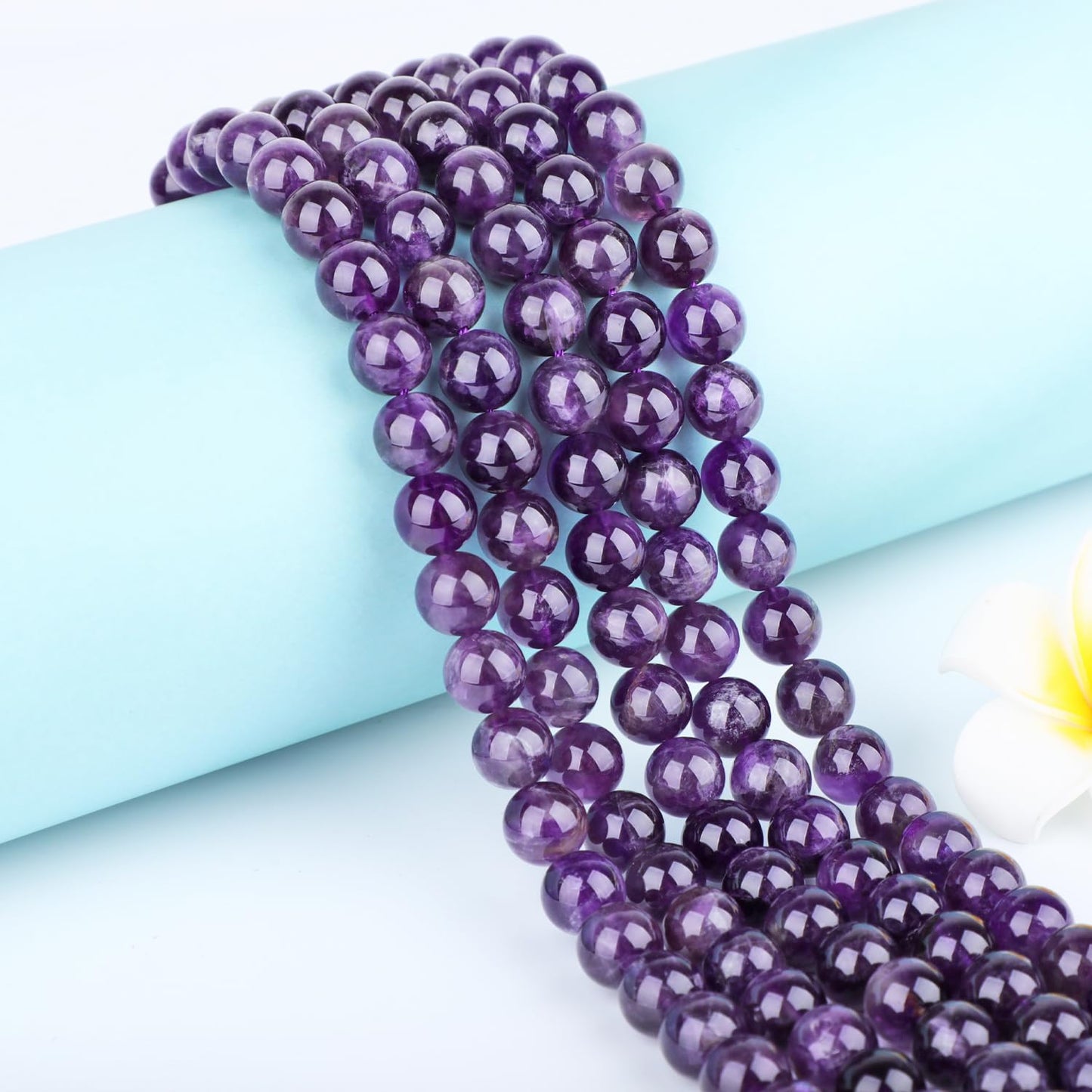 CMBYN Natural Stone Beads Round Genuine Real Stone Beading Strand Loose Gemstones DIY Smooth Bead for Bracelet Necklace Earrings Jewelry Making (Amethyst, 10mm 36 Pieces)