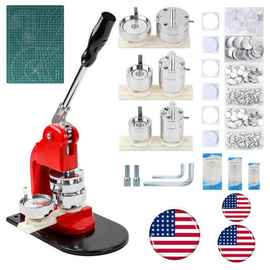 Happizza Button Maker Machine Multiple Sizes, Button Pin Maker 1+1.25+2.25 inch, Interchangeable Button-models Badge Button Press Machine with 300 Sets Button Maker Supplies &Circle Cutter&Cutting Mat