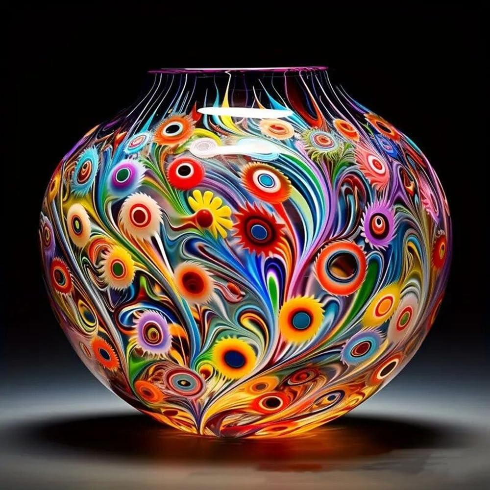 5D DIY Diamond Painting Kits,Round Vase Drill Diamond Art Kits for Adults Beginner, Perfect for Home Wall Decor and Gift