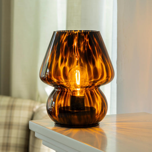 ULAROOM Battery Operated Mushroom Lamp - Vintage Small Table Lamp with Timer, Cordless Bedside Nightstand Lamp, Glass Battery Powered Lamp for Bedroom Kitchen Living Room Shelf Decor Aesthetic Amber