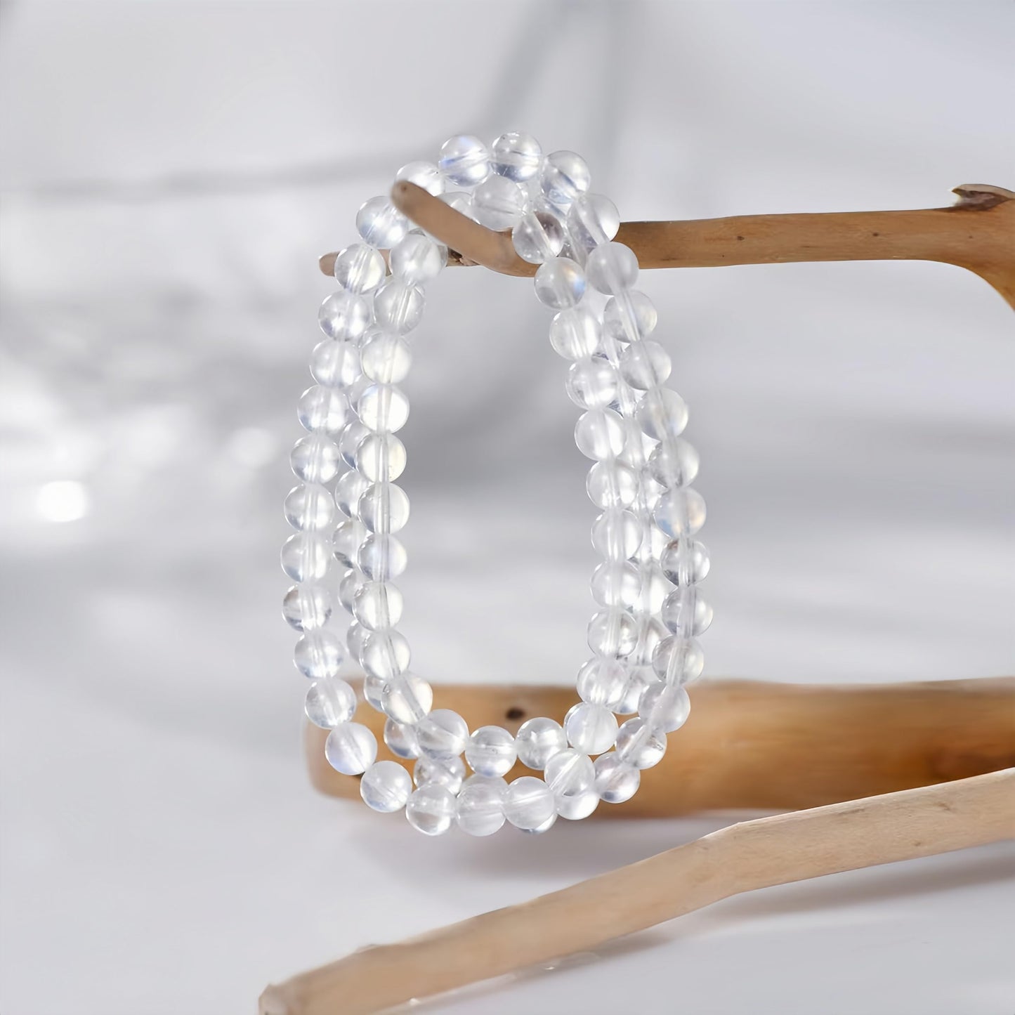 CINSKYING 3Pcs Healing Crystal Moonstone Bracelets for Women Men 8mm 6mm 4mm Natural Stone Beaded Stretch Bracelet Jewelry Gifts for Women Girl (T3-Moonstone)