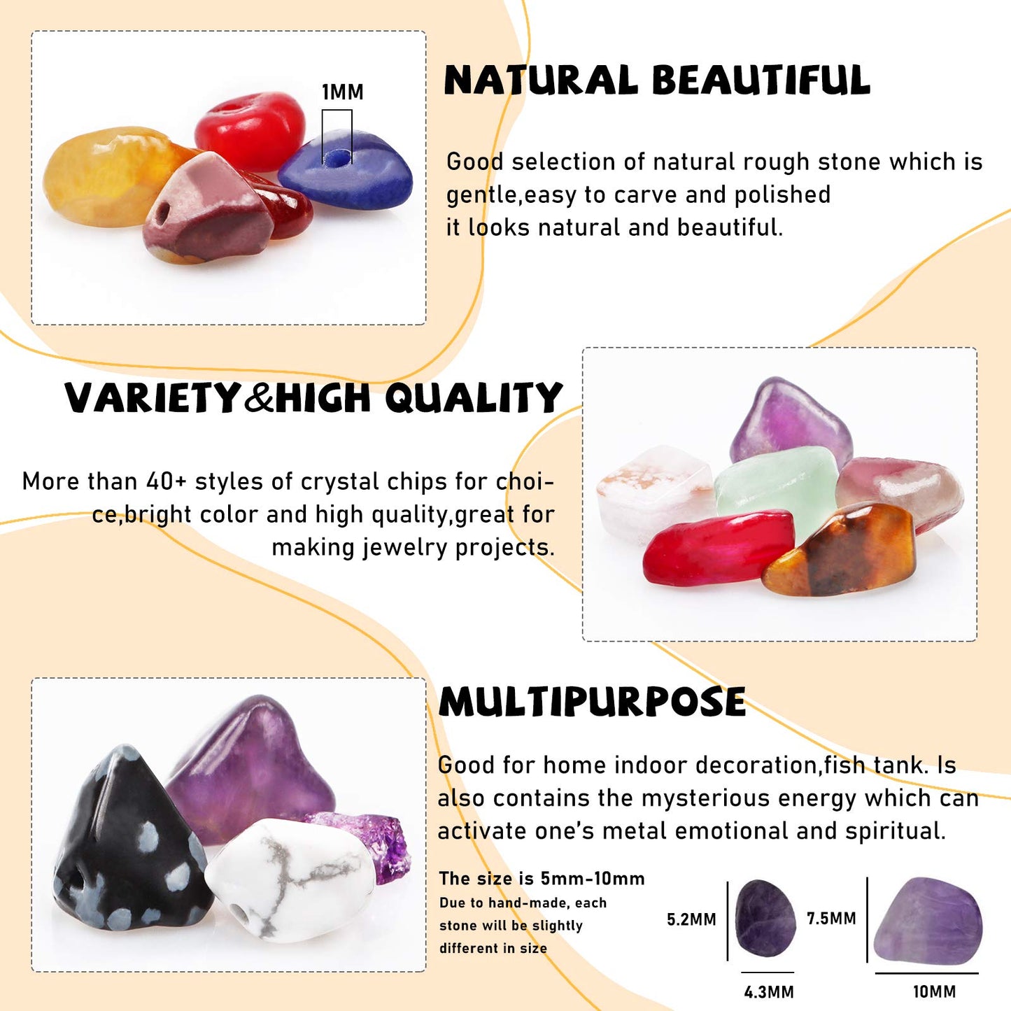 500 pcs Natural Chip Stone Beads, Glass Cherry Crystal 5-8 mm Irregular Gemstones Healing Crystal Loose Rocks Bead Hole Drilled for Jewelry Making Bracelet