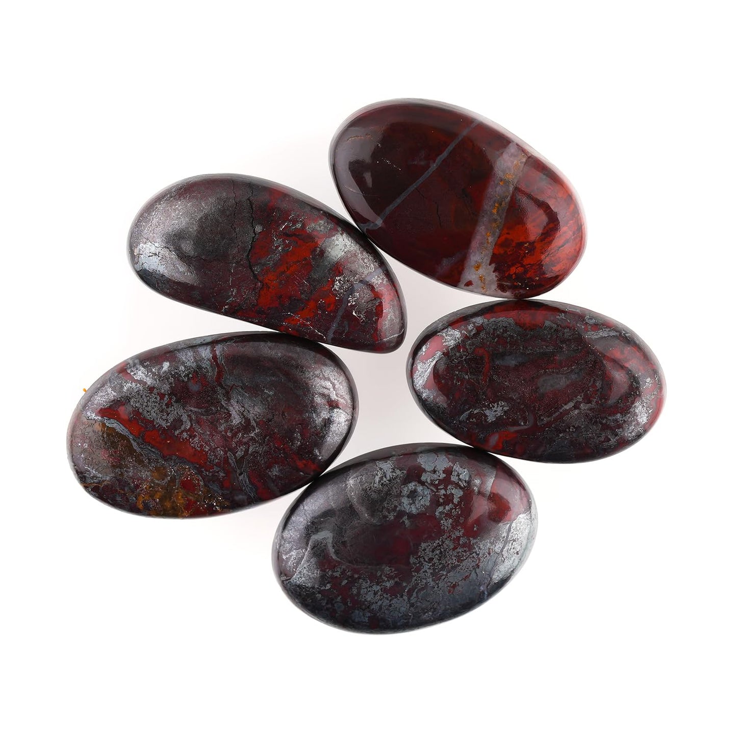 ColouredRocks (5pcs. IRON JASPILLITE, Oval Shape, Natural Cabochon Crystals, Loose Gemstone, Wholesale Polished Supply, Jewelry Making, DIY Craft, Gem Collection (25mm+ free size)