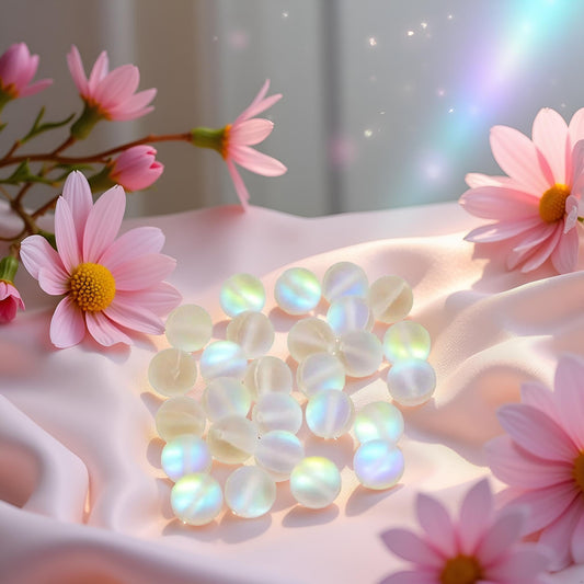 100 Pcs Matte Crystal Glass Beads Mermaid Aurora Beads Moonstone Beads for Jewelry Making 8mm