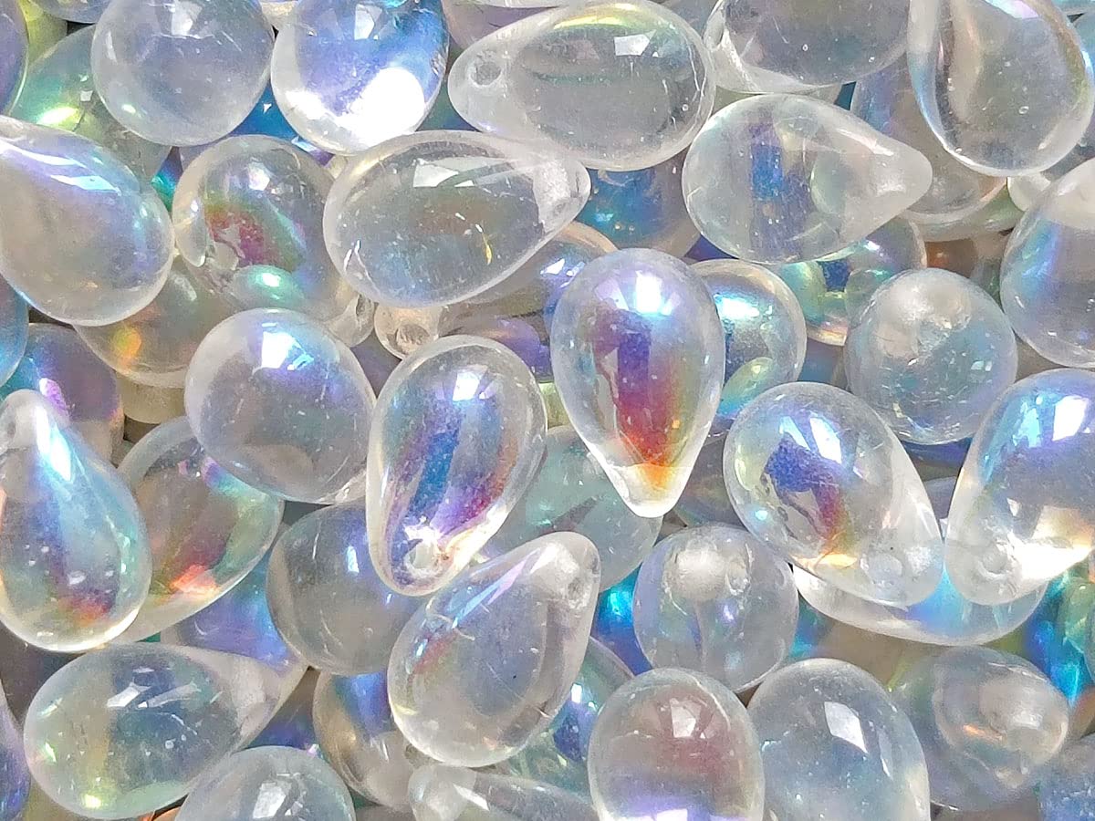 100 pcs Sparkling 6x9mm Teardrop Glass Beads, Crystal Clear AB Czech Glass, Versatile Raindrop Beads for Crafts & Jewelry Making, Premium Clear Crystal Beads