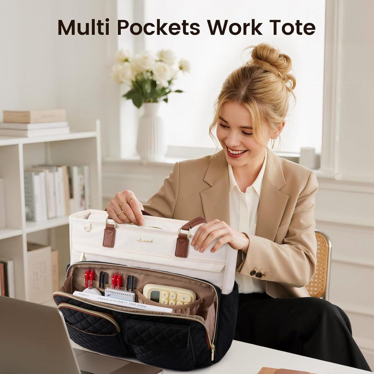 LOVEVOOK 15.6 Inch Teacher Tote Bag for Women Work, Laptop Bag with Large Cup Holder, Nurse Bag with Multi Pocket