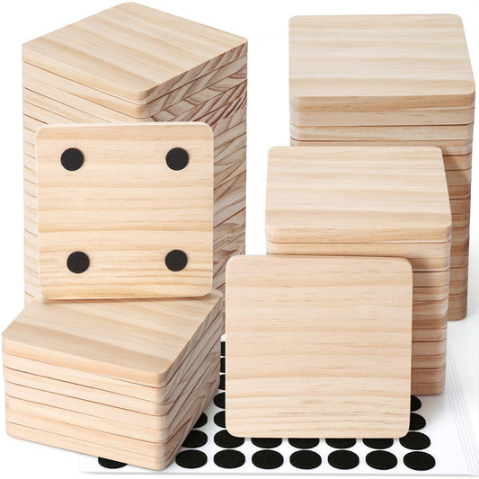 60 Pieces Unfinished Wood Coasters, GOH DODD 4 Inch Wooden Blanks with Non-Slip Pads for Laser Engraving Wood Burning Staining Painting Decoupage Housewarming Gifts Wedding Crafts Education, Square