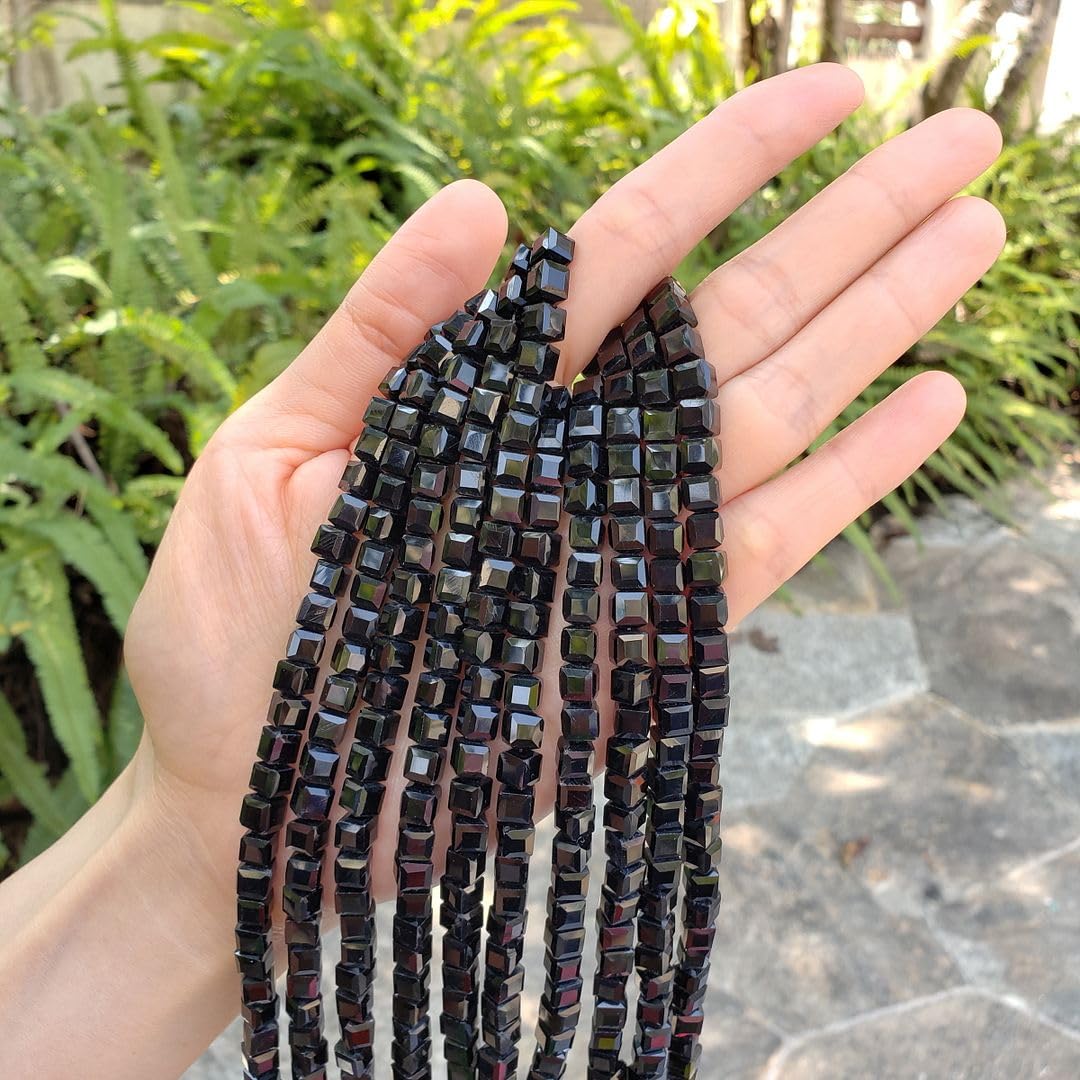 200pcs Czech Faceted Cube Crystal Glass Loose Beads Spacer Bulk 6mm (0.24 Inch) Jet Black for DIY Jewelry Craft Making CCC623