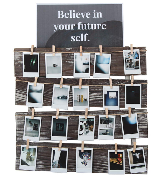 J JACKCUBE DESIGN Wall Mount Rustic Wood Clip Photo Holder, Photo Collage Frame for Multi Photo Display Wall Décor with 24 Clips 17.5 X 17.3inch - MK558A