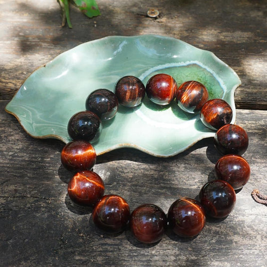 TaHLga 18MM Red Tigers Eye Bracelet for Men Women| Natural Crystal Beads for 10 inch XXXLarge Wrist | With Velvet Bag, Gift Box, Repair Kit | Root Chakra Stone Energy Shield