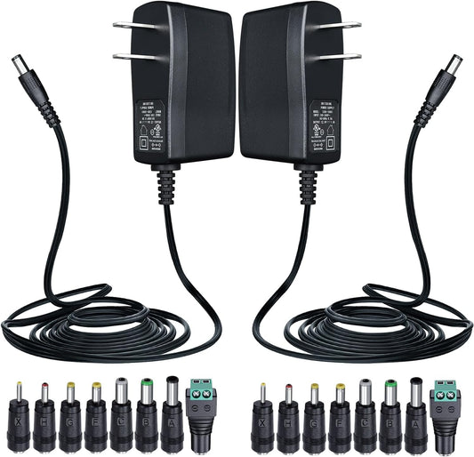 ANLINK 2 Pack 12V 1A 1000mA 10ft 8 12W Power Supply Adapter with Tips, Adaptor AC to DC Adapter Cord for LED Strip