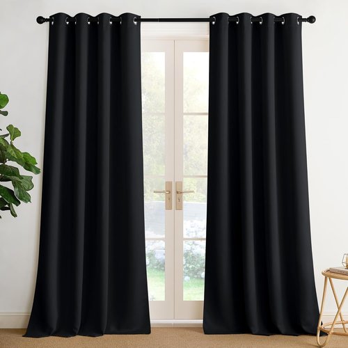NICETOWN Blackout Curtains - Grommet 2 Panels for Ultimate Light Blocking | 95 Inches Long, Black