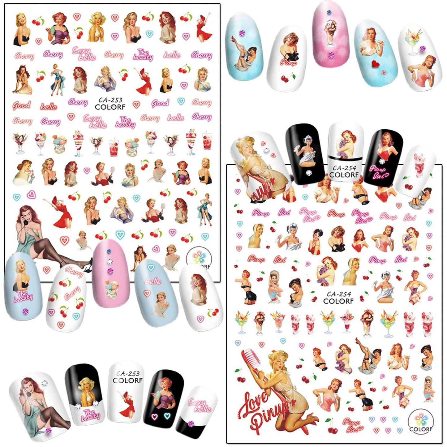 6 Sheets Sexy Girls Nail Stickers and 6 Sheets Dog Nail Stickers