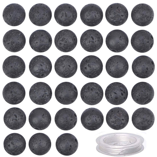 100Pcs Natural Crystal Beads Stone Gemstone Round Loose Energy Healing Beads with Free Crystal Stretch Cord for Jewelry Making (Black Lava, 8MM)