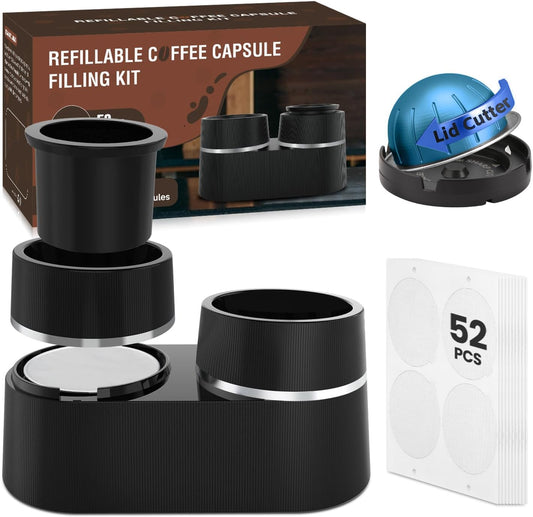 Skiennix Reusable Double Pods Kit - Compatible with Nespresso Vertuo | 52 Foil Seals Included