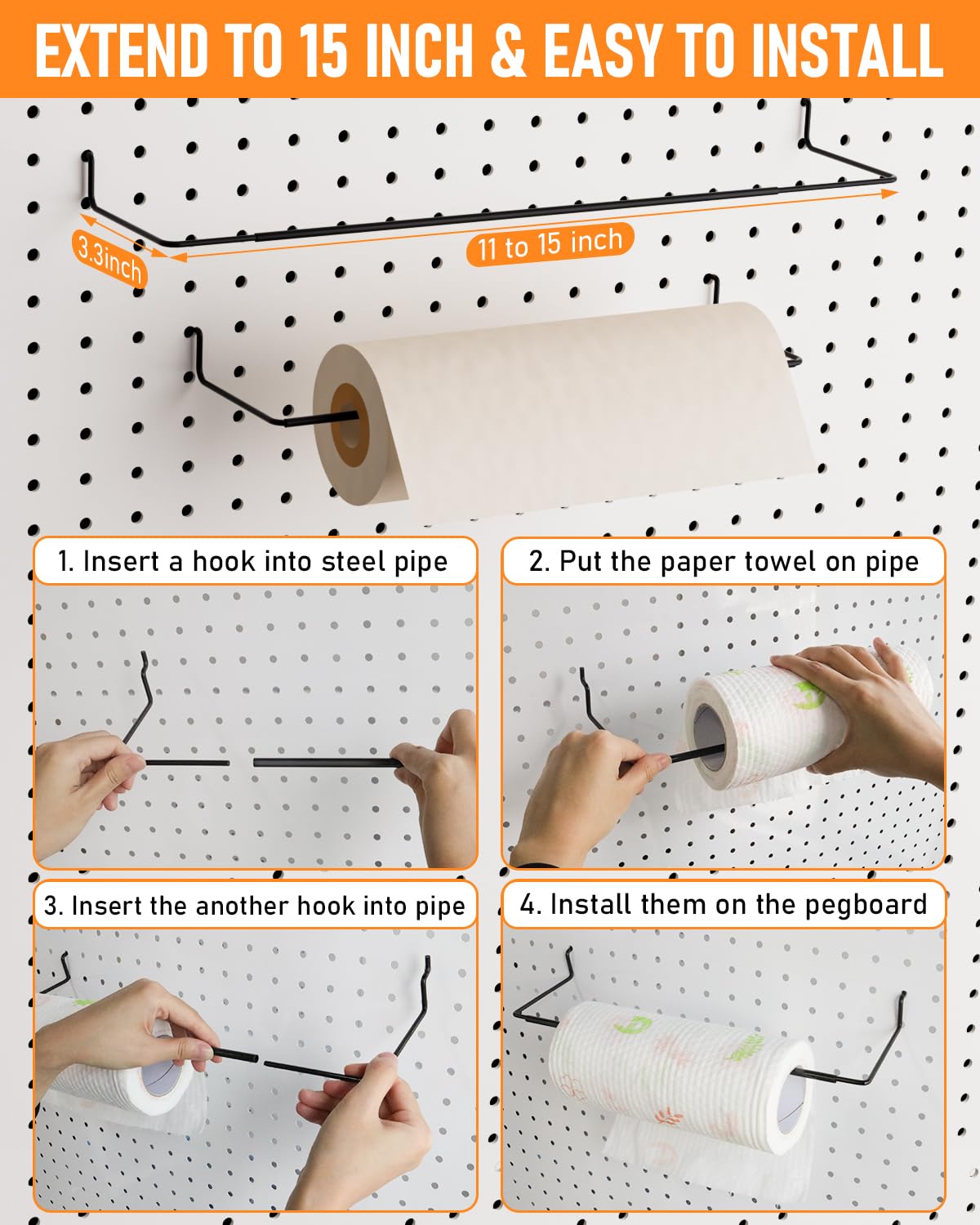 INCLY 238PCS Pegboard Accessories Organizer Kit, Peg Board Hooks Assortment with Peg Bins, Baskets, Paper Towel Holder for 1/8 and 1/4 inch Pegboard Hanging Tools, Garage Wall Storage Attachments