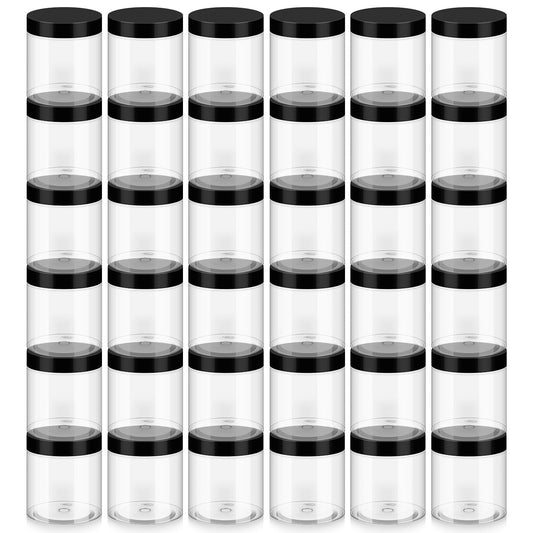 Loretoy 36 Pack 8 OZ Household Plastic Jars with Lids, BPA Free, Reusable, Refillable Transparent Cosmetic Containers for Bath Salts, Cosmetics, Powders, Beauty Product and Small Accessories, Black