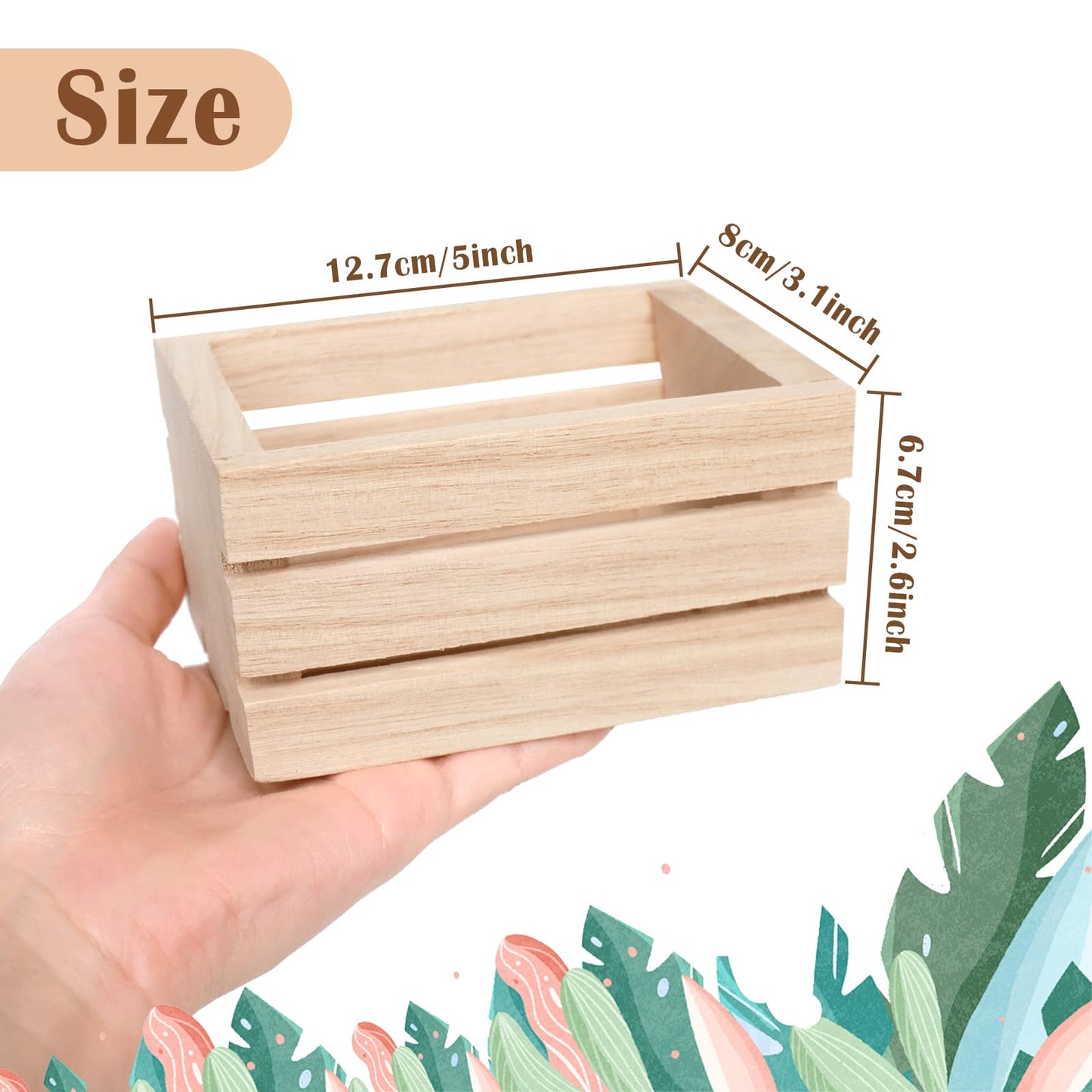 4 Pack Mini Rustic Wooden Crates, Decorative Wood Crates Unfinished Wood Box, Crate Box Wooden Storage Box for Kitchen, Office, Bedroom, Closet, Rustic Country Decor
