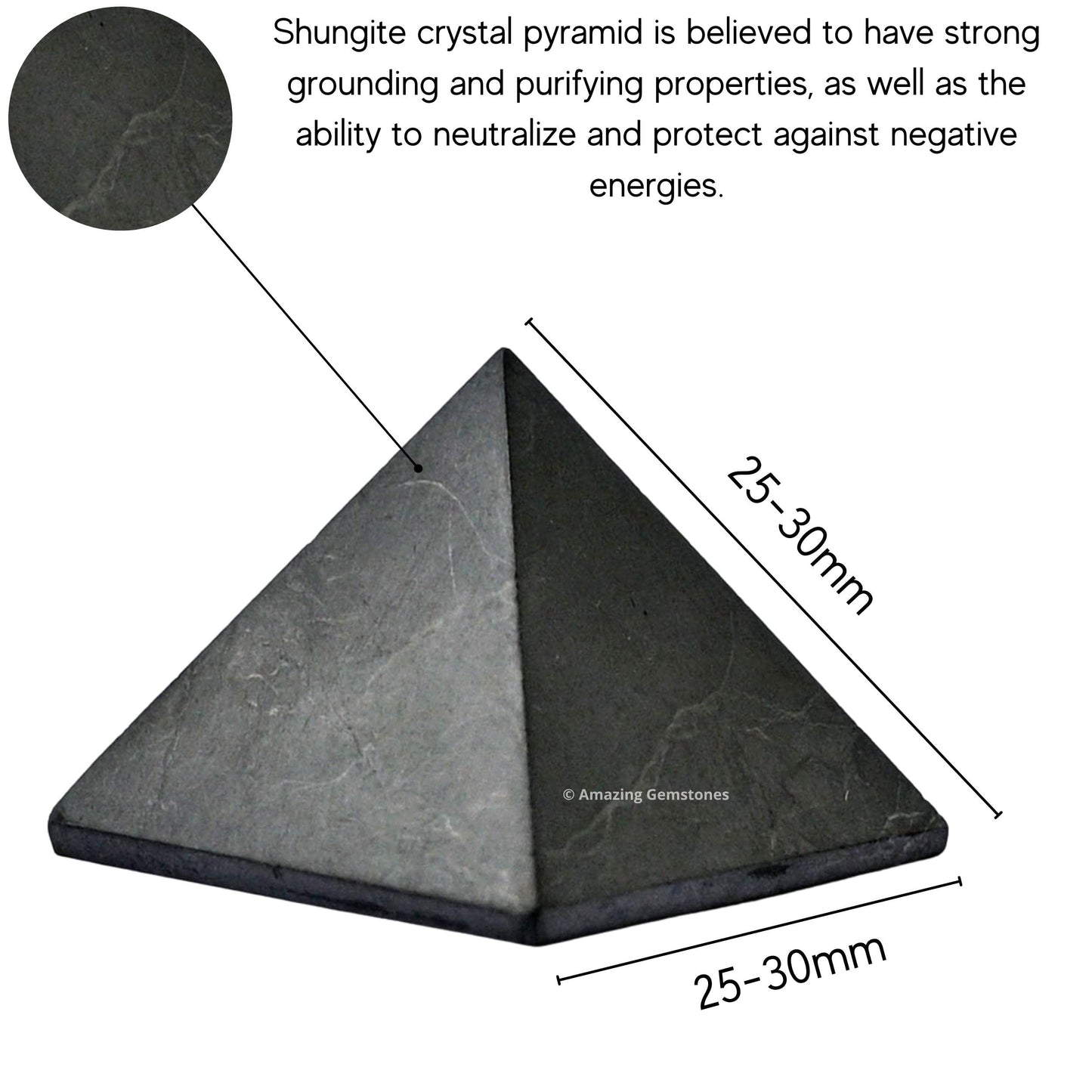 Amazing Gemstone Shungite Pyramid Crystal Healing Stones - 1" Great Pyramid Figurine of Natural Stone Pyramid for Meditation, Reiki, Chakra Balancing and Crystal Pyramids Grid