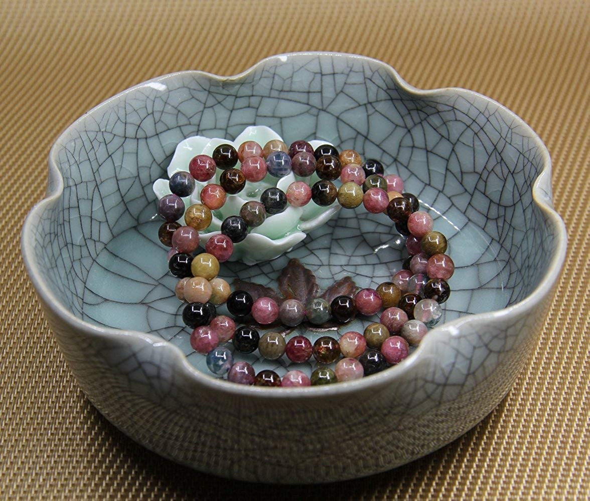 Angelstones Handmade Natural Multicolor Tourmaline Healing Gemstone 6mm Round Beads Stretch Crystal Bracelet 7 Inch Unisex