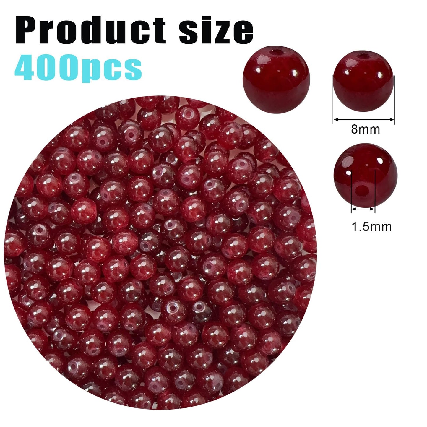 PAMIR TONG 400pcs 8mm Round Maroon Glass Beads Bulk for Bracelet- Pretty Smooth Loose Beads for Necklace-Earring-Jewelry Making and DIY Crafts & Projects