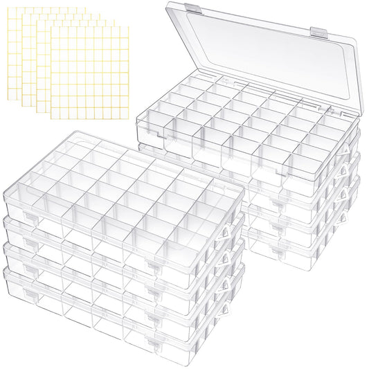 Leelosp 8 Pack 36 Grids Clear Plastic Organizer Storage Box with Adjustable Dividers Small Crafts Organizers Bead Storage Compartment Container for Jewelry Fishing Tackle Nail Parts