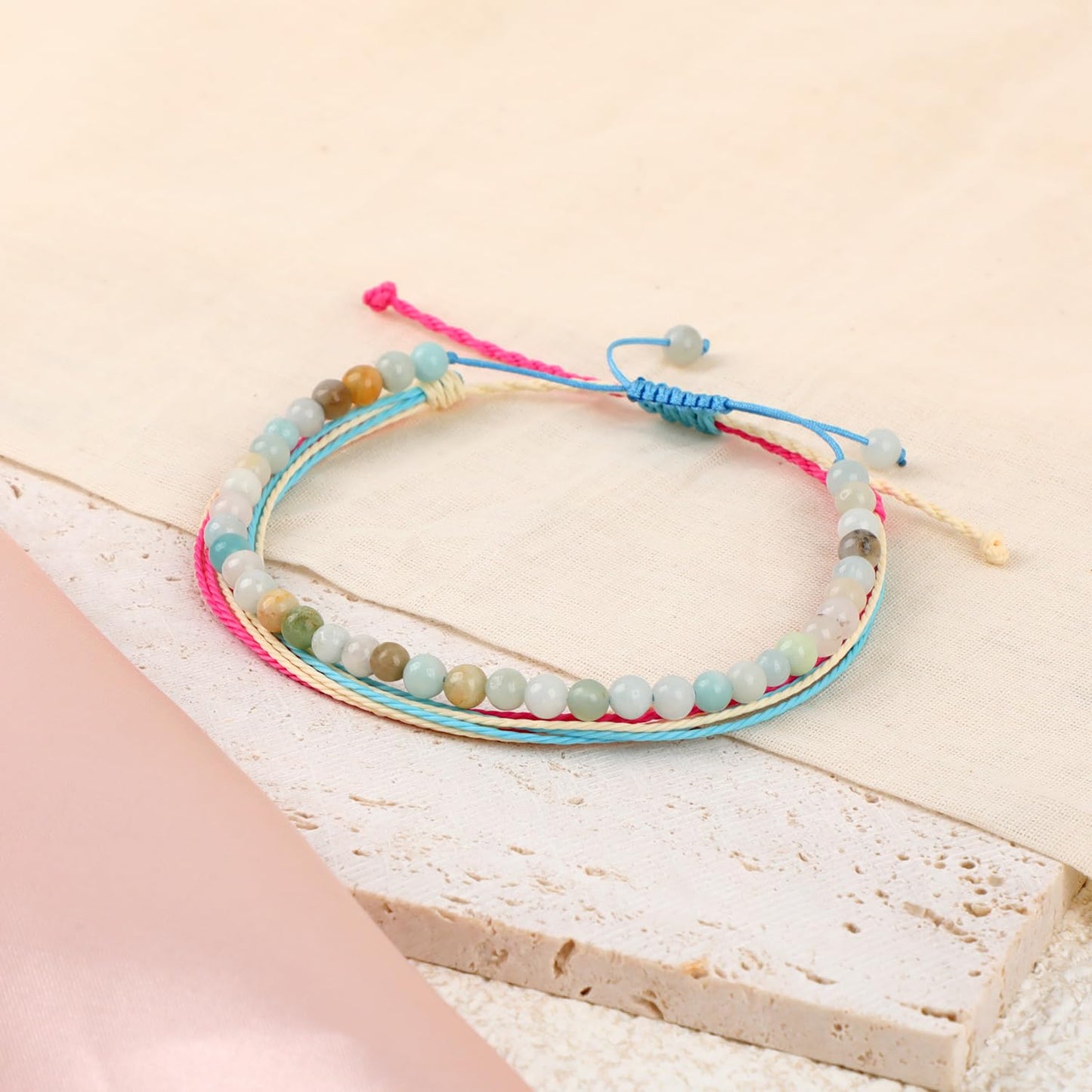 LPBeads 4mm Amazonite Bracelet with Handmade Rope Bracelet Size Adjustable Natural Stone Crystal Healing Bracelets Gifts for Unisex Adults