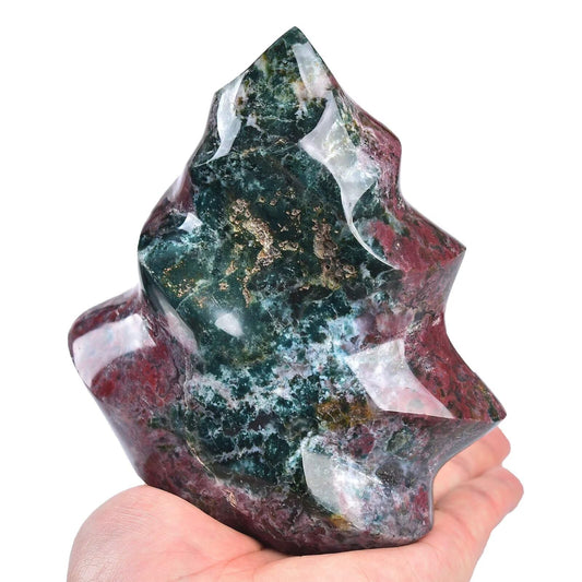 AMOYSTONE Ocean Jasper Flame Shaped Stone Towers Obelisk Natural Healing Crystal Quartz Reiki Energy Decoration Home Office Decor 1.5-2.2LBS