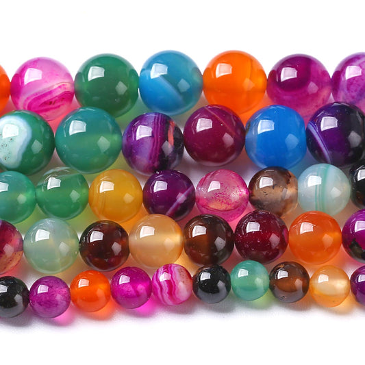 12MM Natural Stone Colorful Stripe Agate Energy Healing Beads Round Loose Beads for Jewelry Making Bracelet 32pcs 15"