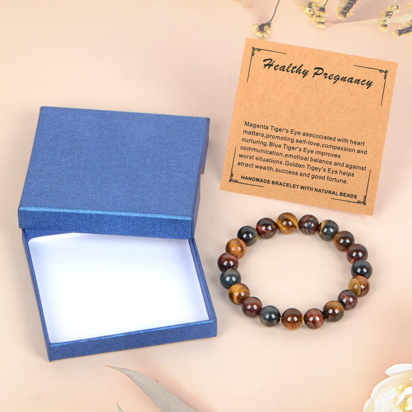 LPBeads Handmade Natural Gemstone Stretch Elastic 10mm Multicolor Tiger's Eye Bracelet Healing Crystal Round Stone Beads Jewelry Gifts for Women Men