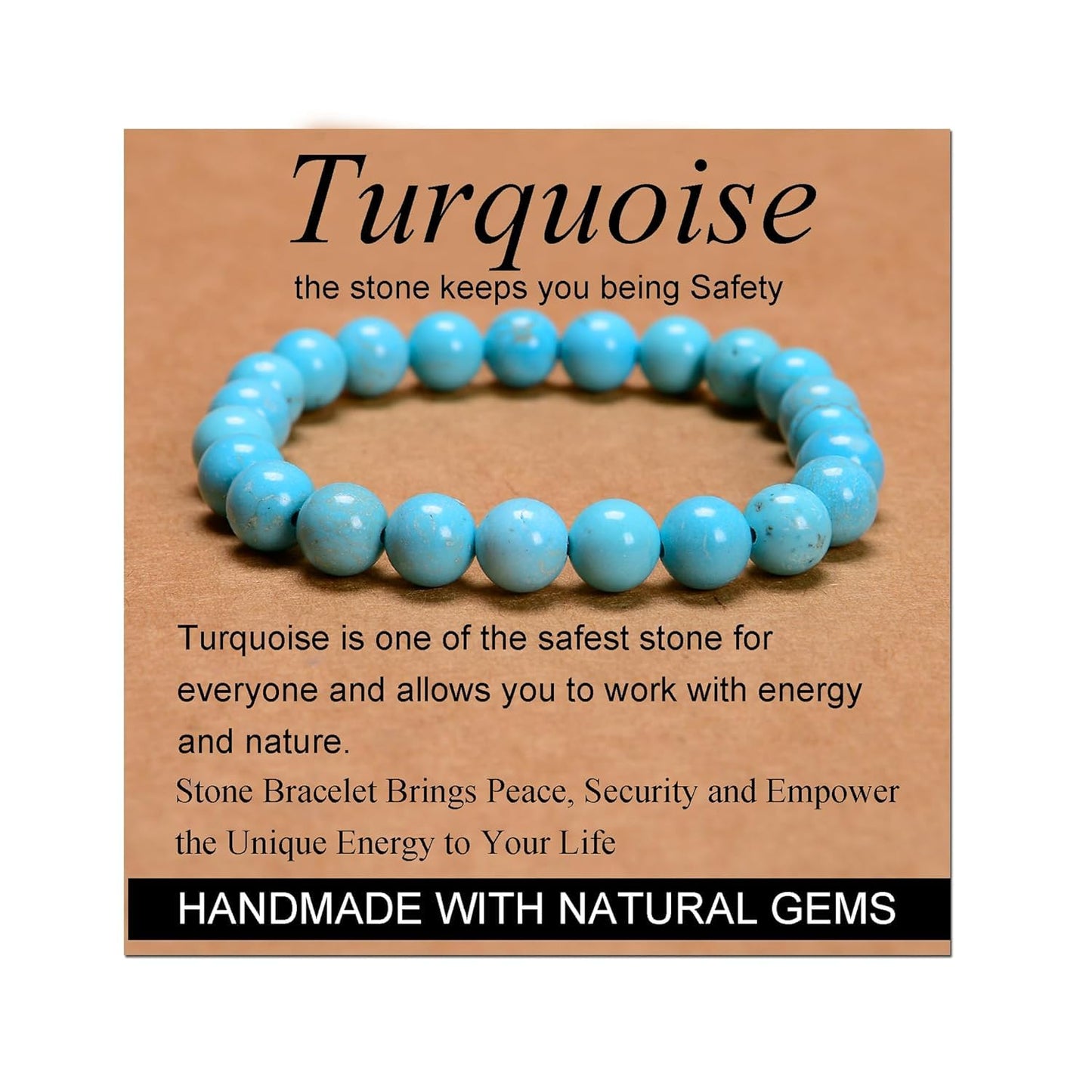 CHELYQST Tur_quoise Bracelet - Stone of Safety,Stretch Natural Stone Crystal Beads Jewelry Gifts for Women Men Unisex Adult,8mm