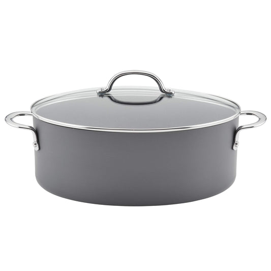 Rachael Ray 80090 Professional Hard Anodized Nonstick Cookware Oval Pasta Pot/Braiser, 8 Quart - Gray