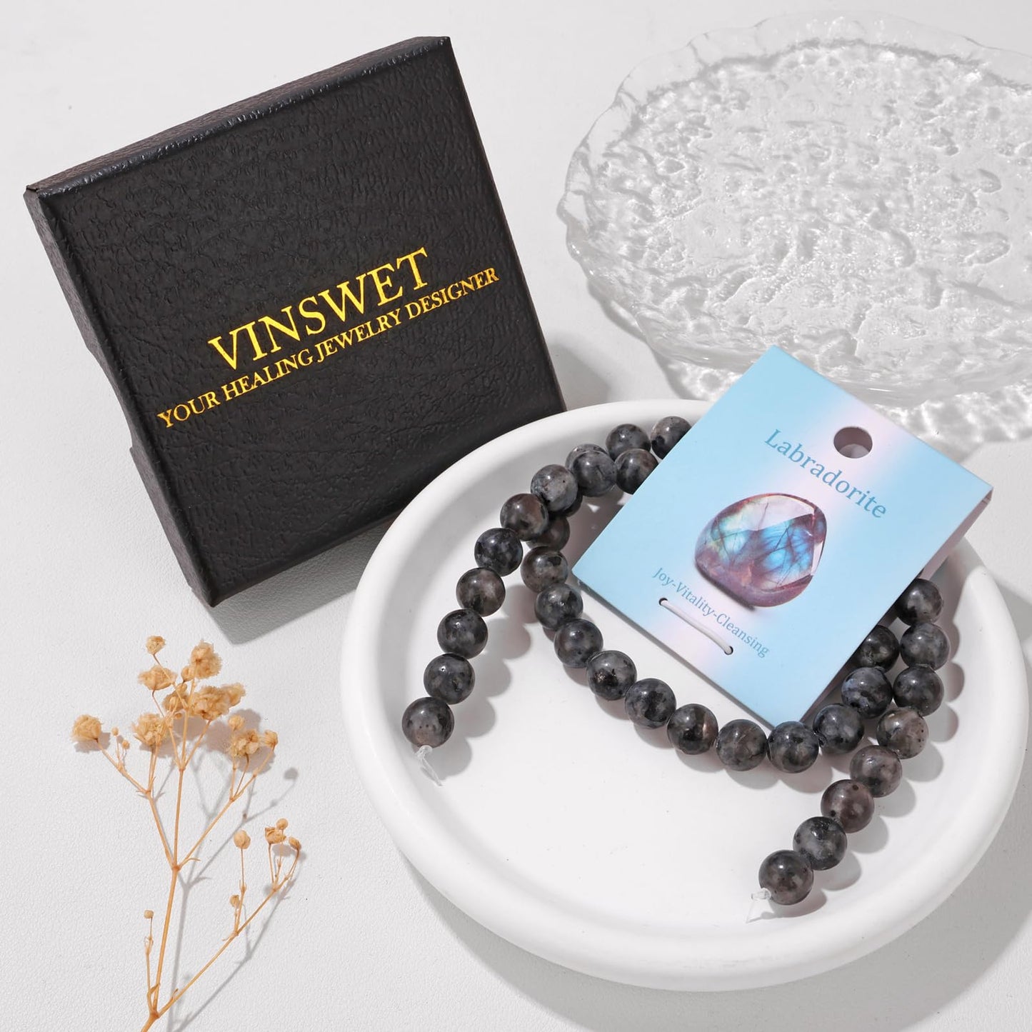 Vinswet 45pcs 8mm Labradorite Natural Stone Beads Round Genuine Real Stone Beading Loose Gemstones DIY Smooth Bead for Bracelet Necklace Earrings Jewelry Making