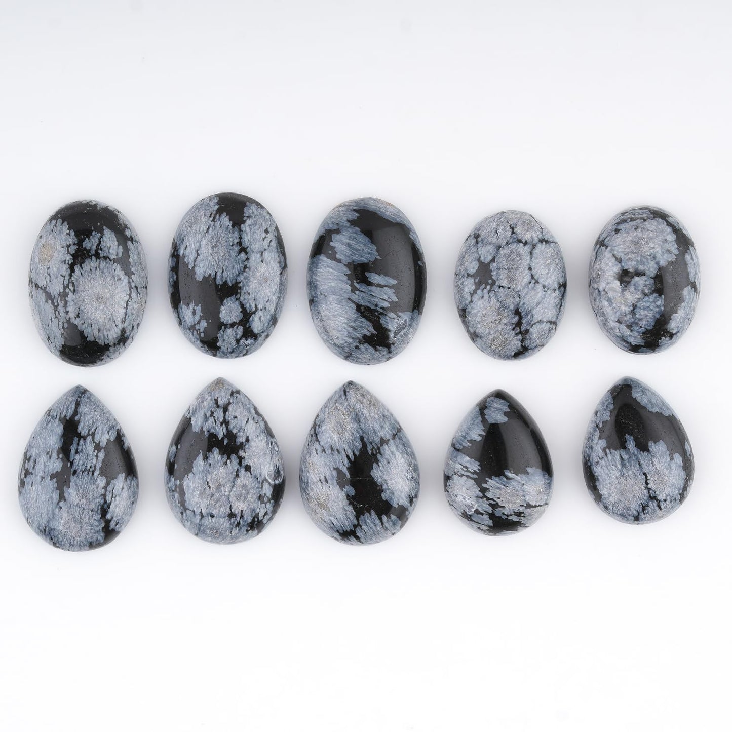 GemSymphony Natural Snowflake Obsidian Gemstone Cabochon Pack of 3 Mixed Shapes – Polished Crystal Stones for Jewelry Making supply, Healing, Reiki & DIY Crafts, Natural Gem Cab Set for Wire Wrapping (15-20 mm)