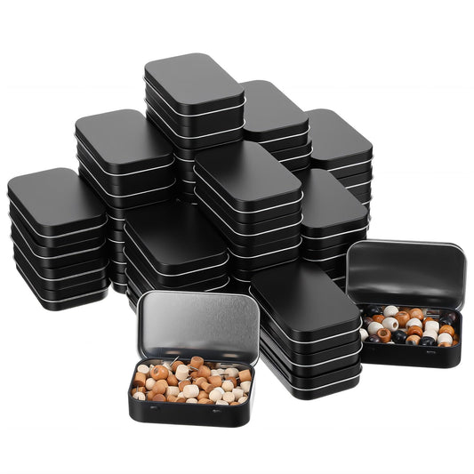 50 Pack Metal Rectangular Hinged Tins, 3.74x2.36x0.86 Inch Matte Black Mini Tin Box Bulk Small Empty Storage Tins with Lids, Portable Organizer Containers for Storage Mint Candy Pins Jewelry Crafts