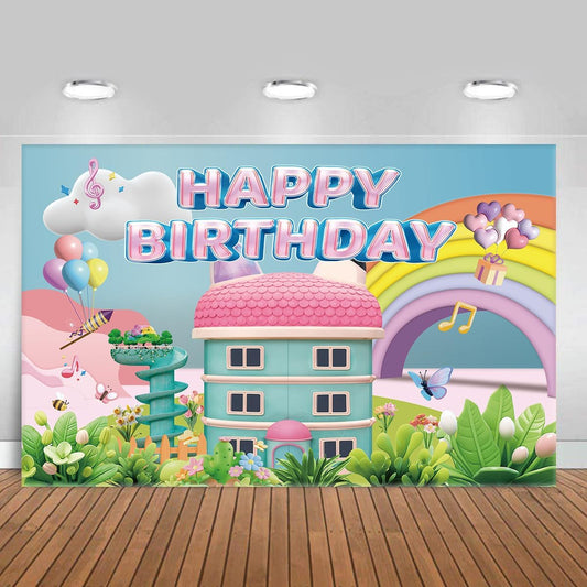 YTHKJS 5 3FT * Rainbow Dollhouse Birthday Party Backdrop Decorations,Rainbow Dollhouse Theme Party Supplies